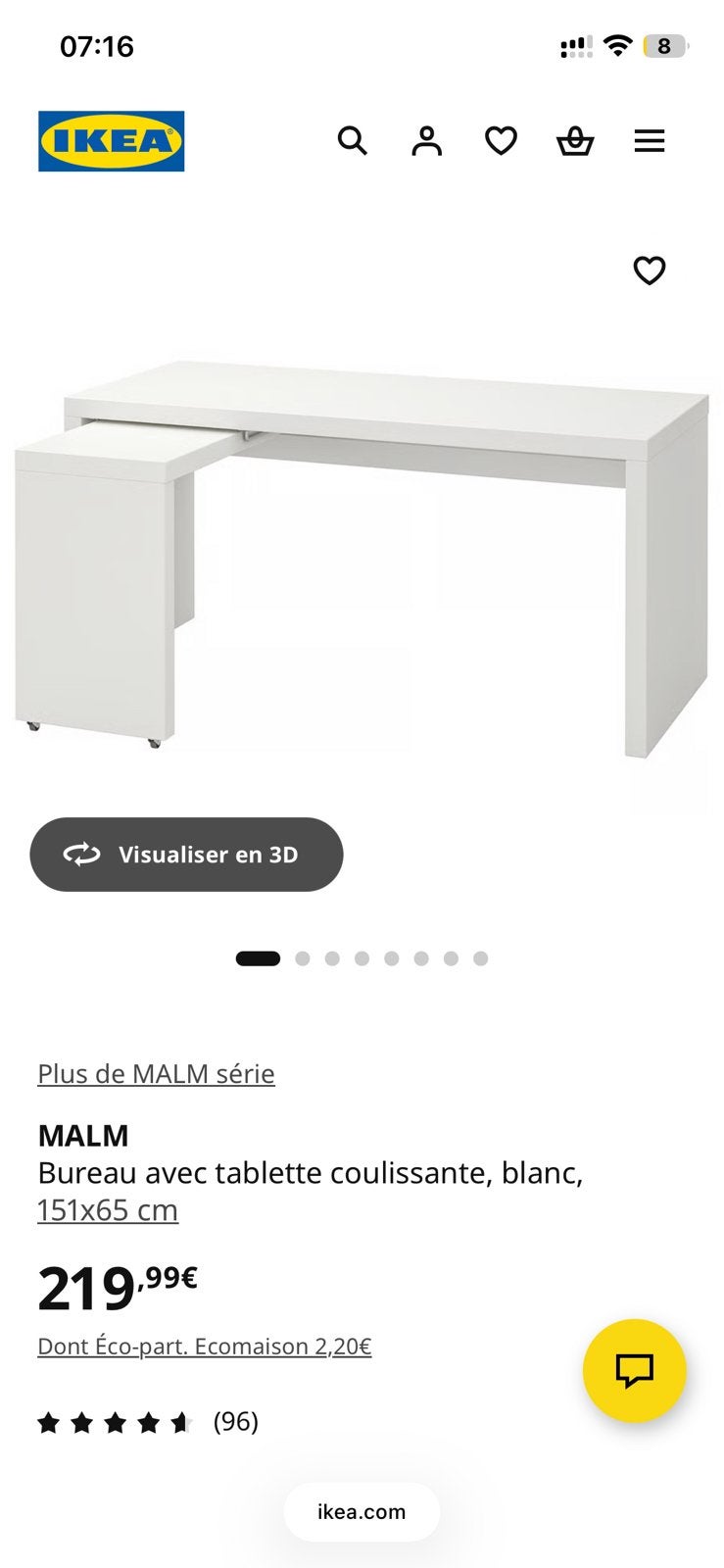 Bureau malm ikea extensible blanc, Huis en Inrichting, Bureaus, Ophalen, Hout, Zo goed als nieuw, IKEA