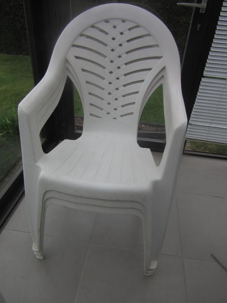 3 Tuinstoelen wit pvc, Enlèvement, Empilable