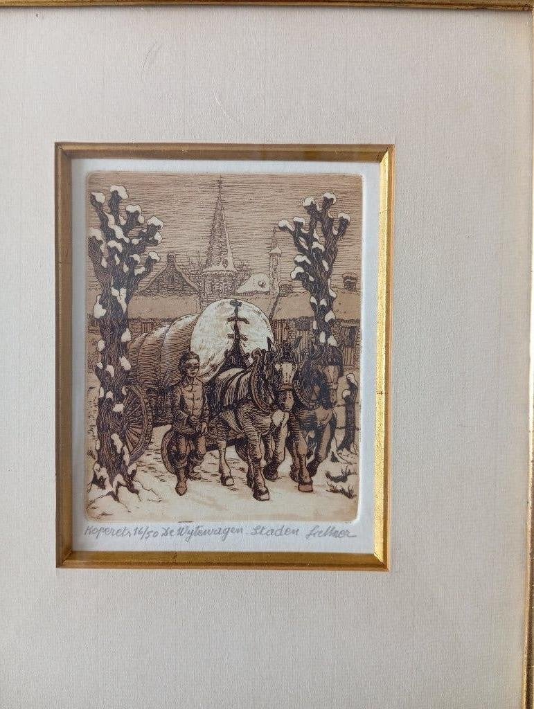 Koperets, Antiek en Kunst, Kunst | Etsen en Gravures, Ophalen, 28 cm, Dagelijks leven, Ingelijst