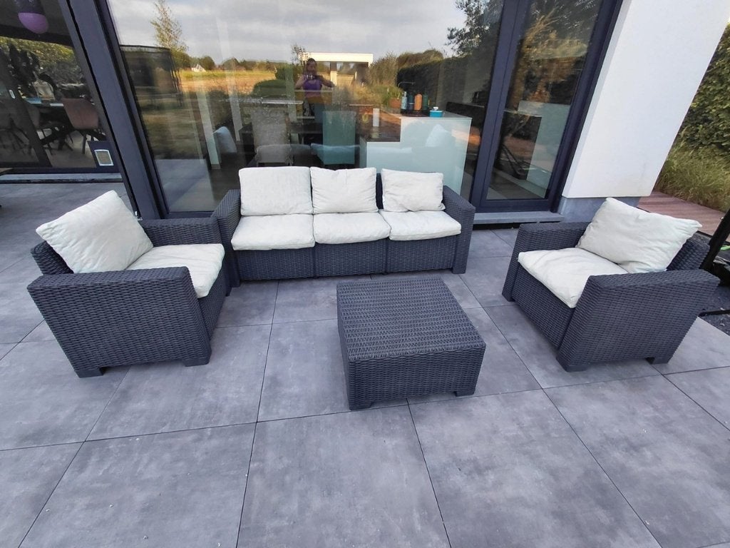Loungeset - Vernieuwde kussens Sunbrella, 5 zitplaatsen, Kunststof, Gebruikt, Ophalen of Verzenden