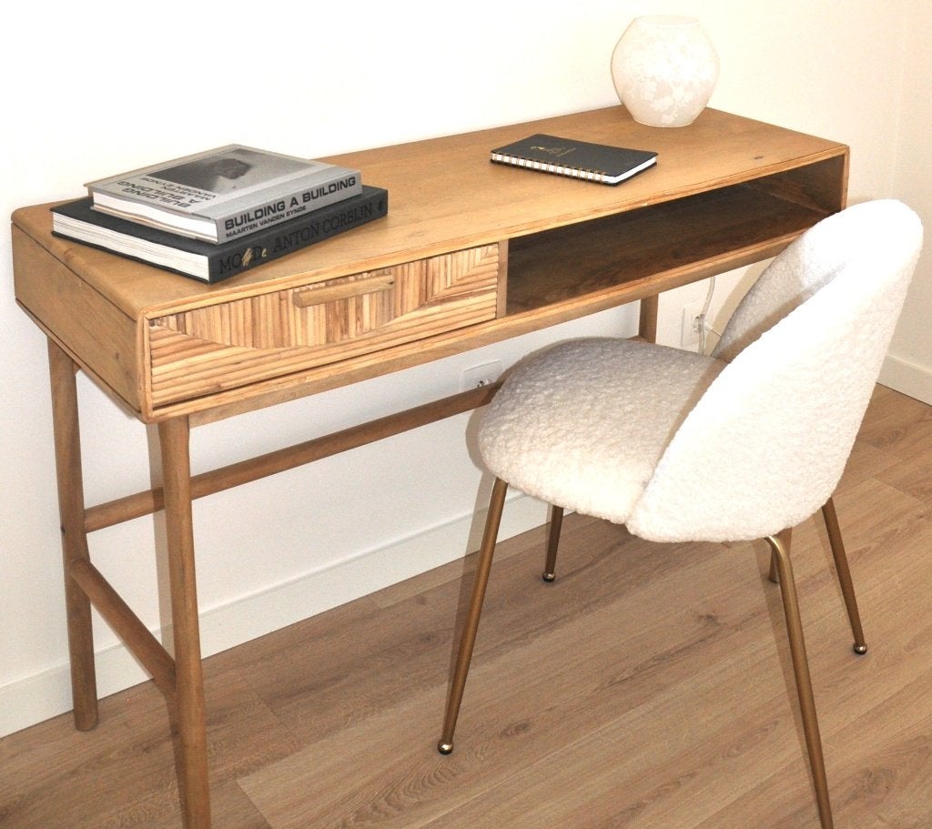 Prachtig bureau- rotan inlegwerk- MaisonduMonde – als nieuw!, Huis en Inrichting, Ophalen, Hout, Bruin, Zo goed als nieuw