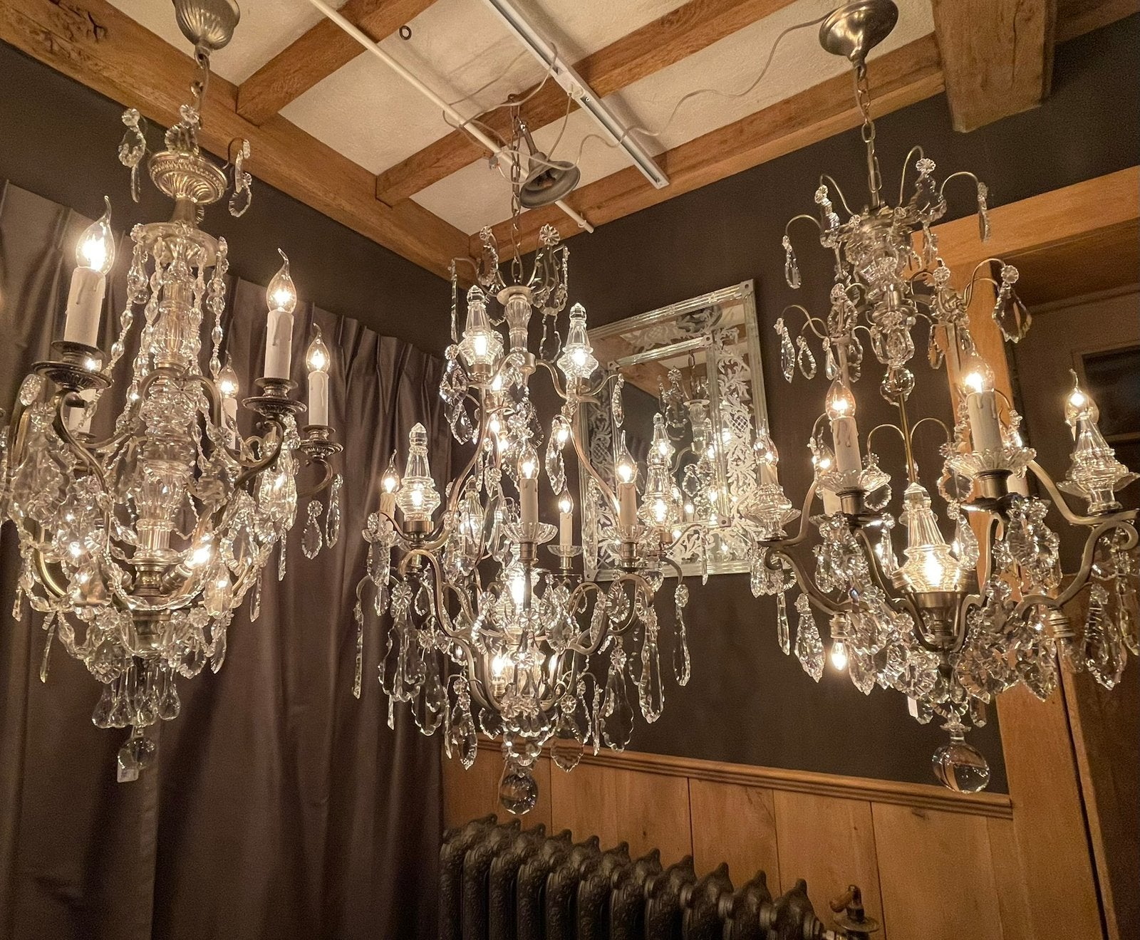 3 zilver/nikkelkleurige Franse gerestaureerde Kroonluchters, Antiek en Kunst, Antiek | Verlichting, Ophalen