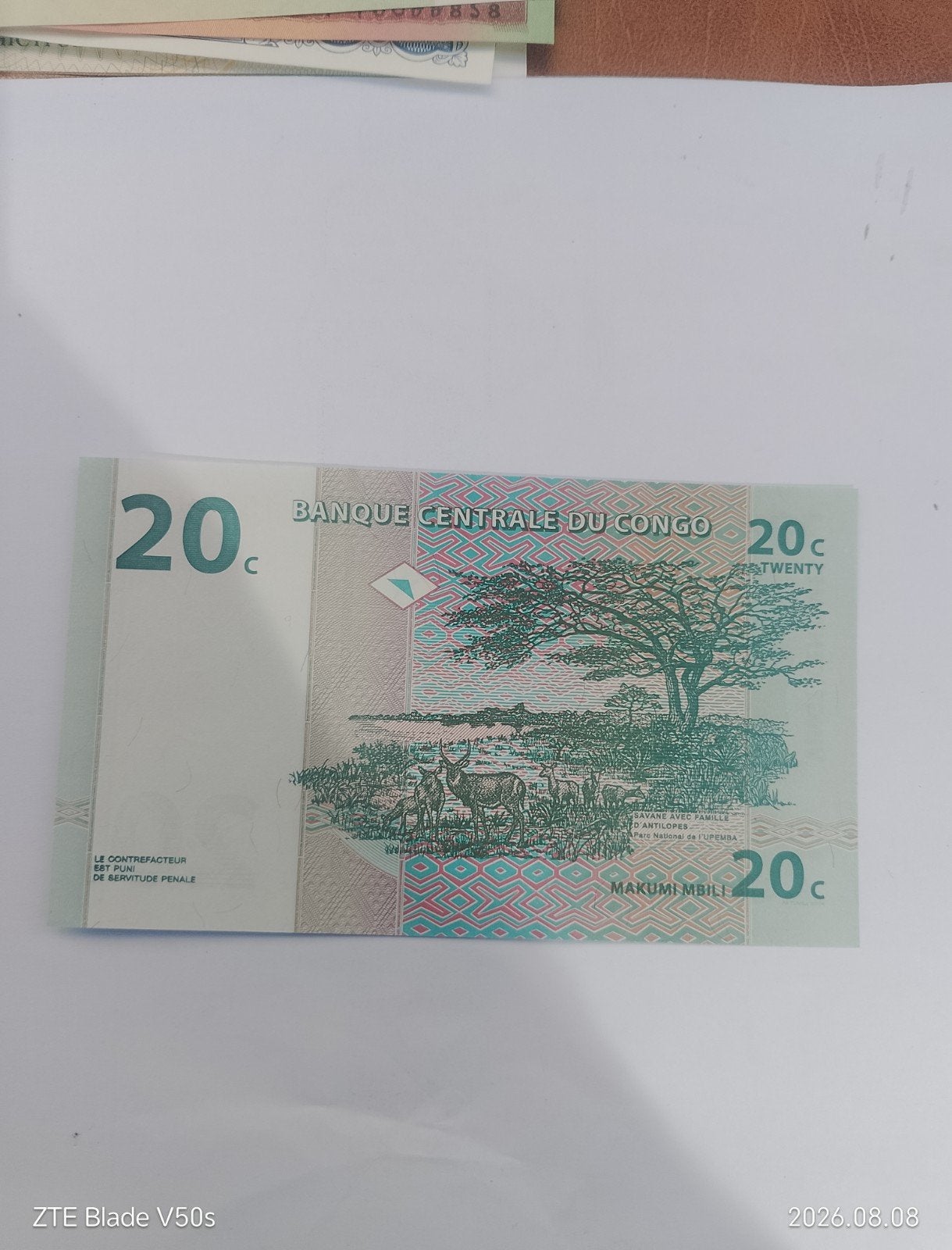 congo bankbilje "20 centimes", Ophalen of Verzenden
