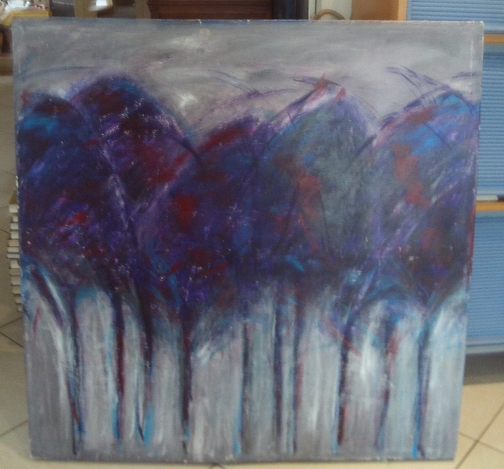 Groot Abstract Geschilderd Werk 'Wapperende Palmen' - 98x98, Antiek en Kunst, Kunst | Schilderijen | Abstract, Ophalen