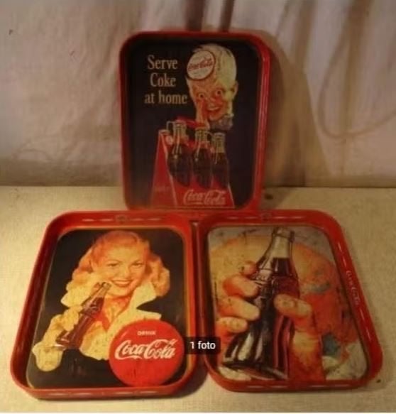 3 retro Coca-cola Dienbladen in metaal, Verzamelen, Ophalen of Verzenden, Gebruikt, Gebruiksvoorwerp