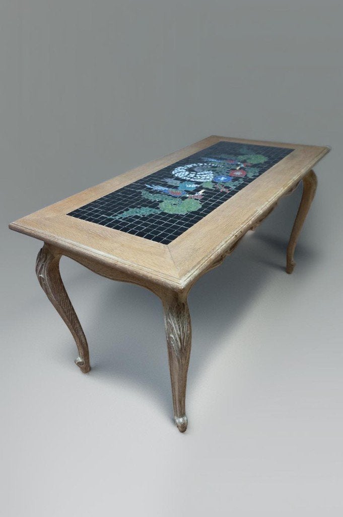 Salontafel in Louis XV stijl met ingelegd mozaiek met vogels, Ophalen