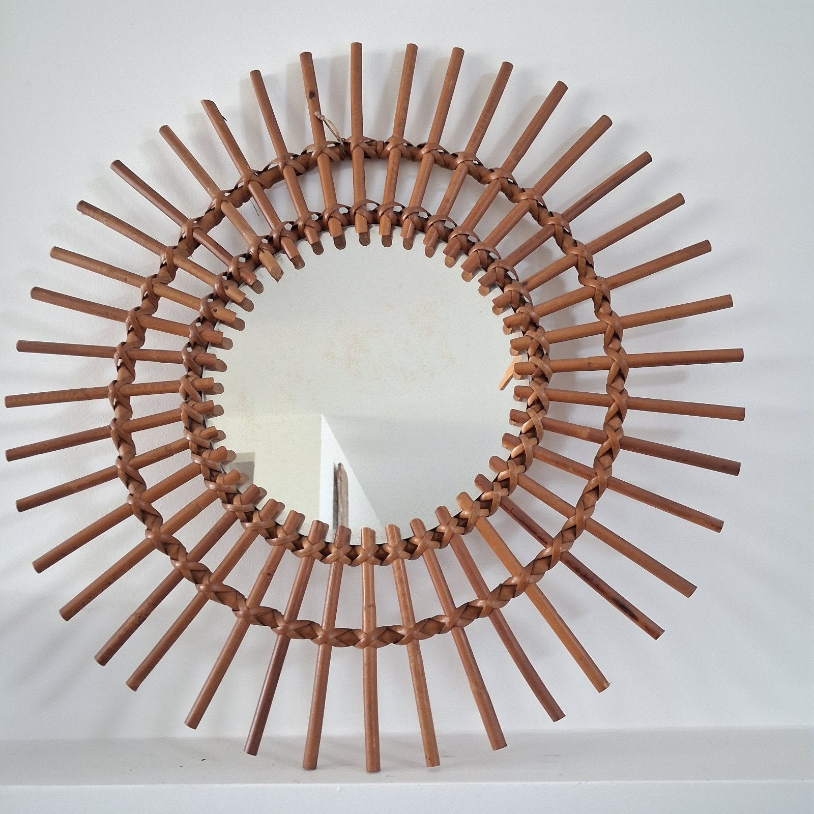 Antieke rotan zonnespiegel, Huis en Inrichting, Rond, Ophalen of Verzenden, Zo goed als nieuw, Minder dan 100 cm
