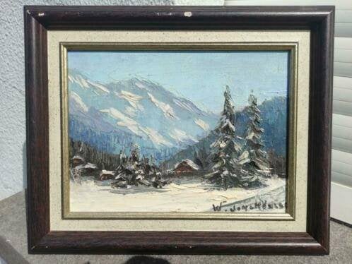huile sur toile paysage enneige signe Walter Jonckheere, Antiquités & Art, Enlèvement ou Envoi, Paysage, Toile