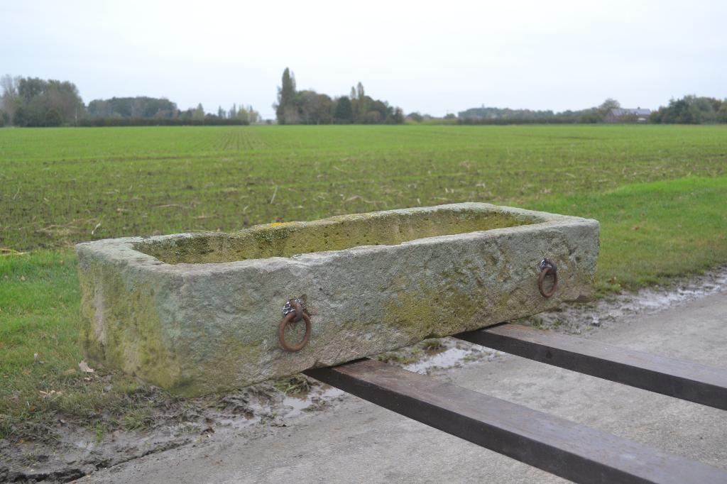 antiek gekapt zandstenen trogje met mooie patine, Ophalen, Gebruikt, Steen, Balkon