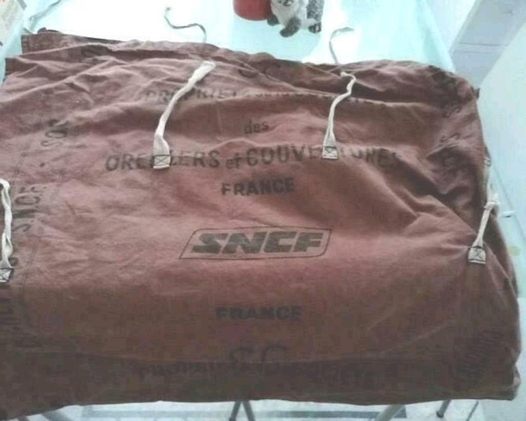 ⭐️️️ Beau Grand sac transport Décoration vintage ferroviaire, Utilisé, Brun, Vintage