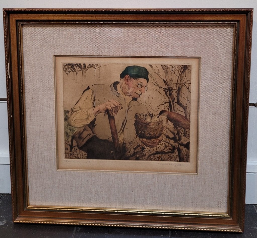 Maurice LANGASKENS, L' ami des oiseaux, Antiek en Kunst, Kunst | Etsen en Gravures, Ophalen of Verzenden, Ets, Ingelijst