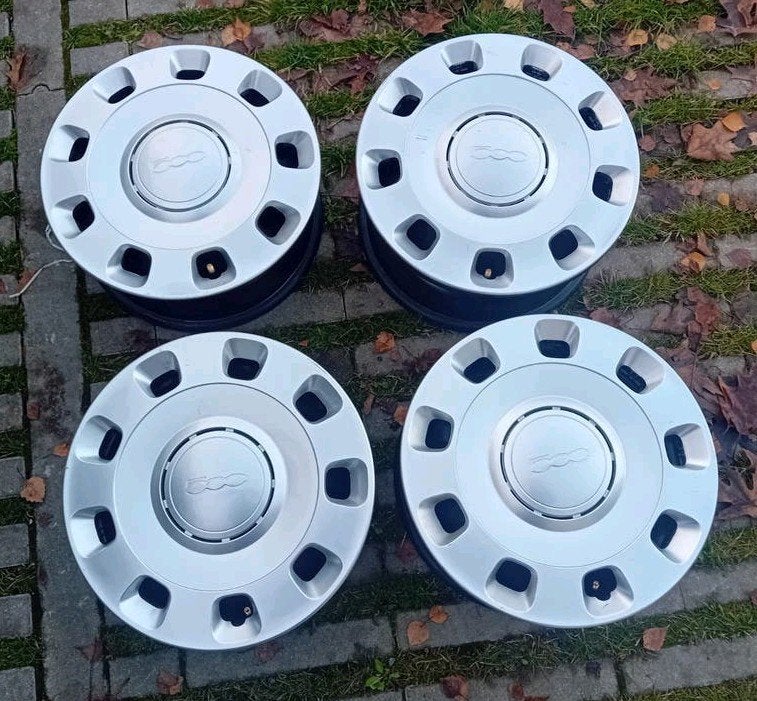 Velgen origineel + wieldoppen Fiat 500 500C 4x98 14inch 🚘, Ophalen, Gebruikt
