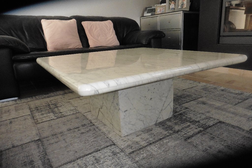 Wit marmeren salontafel 98x98, Huis en Inrichting, Ophalen, Gebruikt, Vierkant, Overige materialen