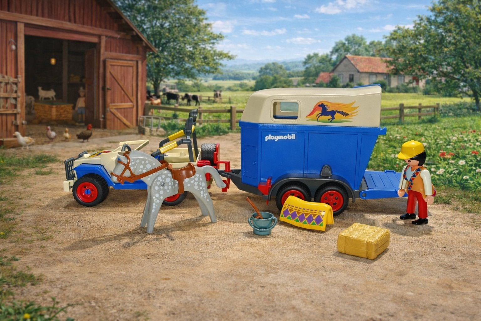 Jeep de transport de chevaux Playmobil 3851 avec remorque, Enlèvement ou Envoi, Autres séries, Comme neuf, Kit complet