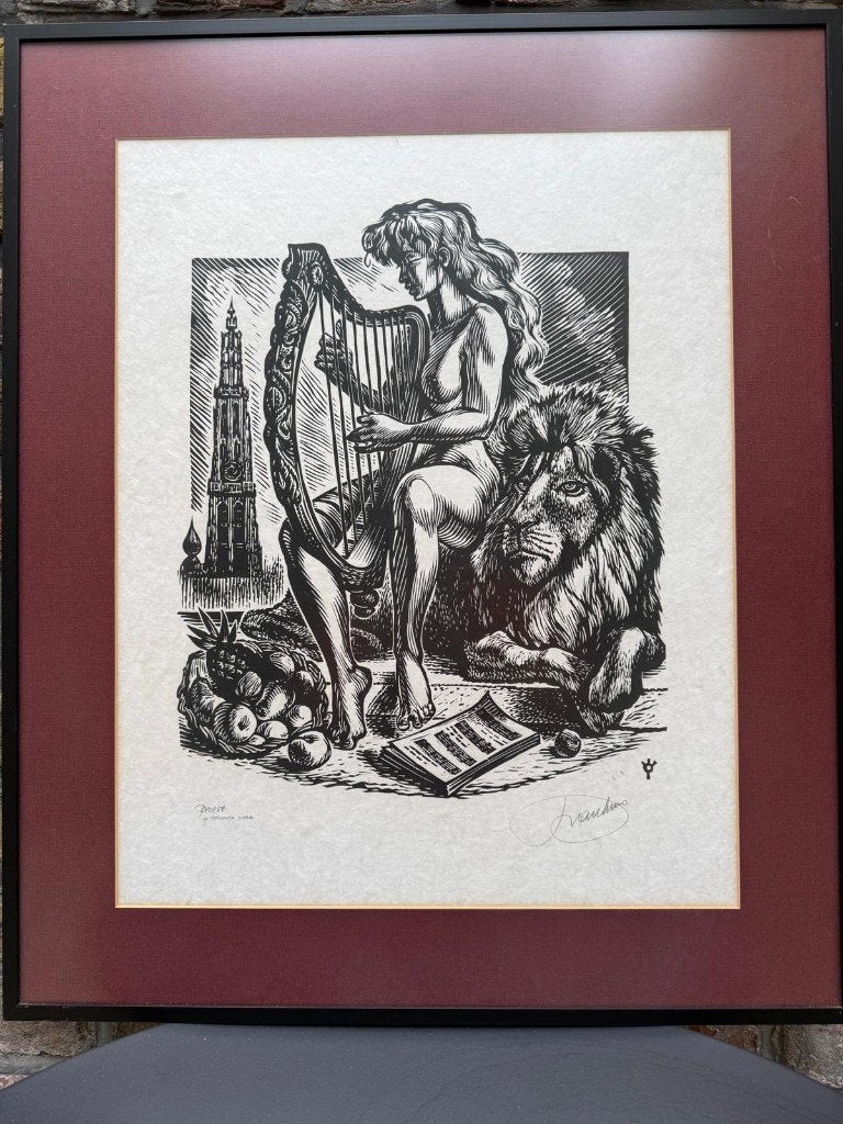 Lino van Frank-Ivo Van Damme - Kathedraal Antwerpen, Antiek en Kunst, Kunst | Etsen en Gravures, Ophalen, Overige technieken, Ingelijst