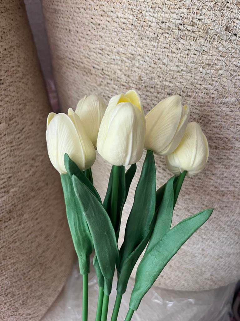 5 tulipes creme blanc casse artificielles, Ophalen of Verzenden, Nieuw