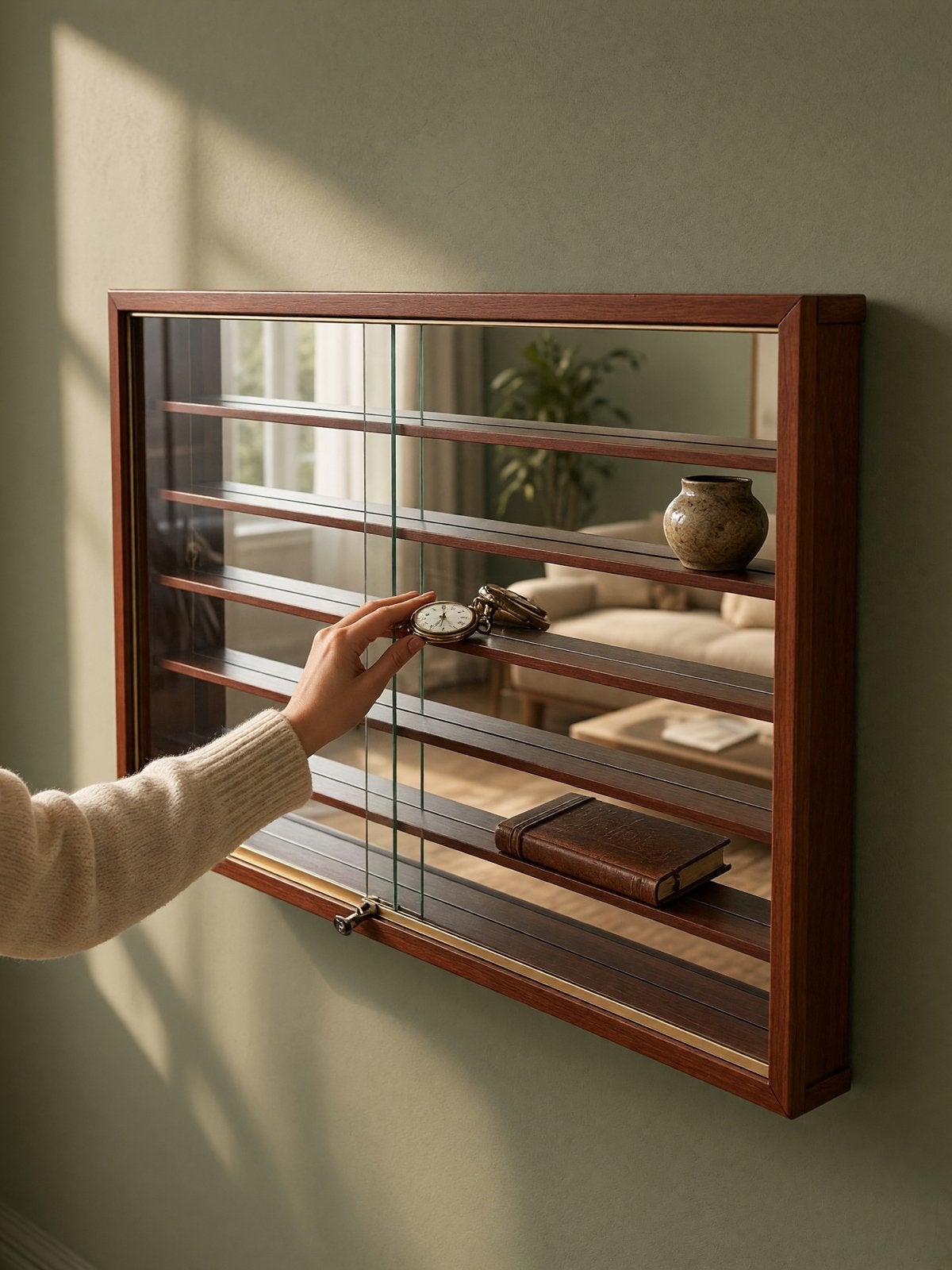 Vintage houten ondiepe vitrine / hangrek / muurrek, Ophalen of Verzenden, Gebruikt