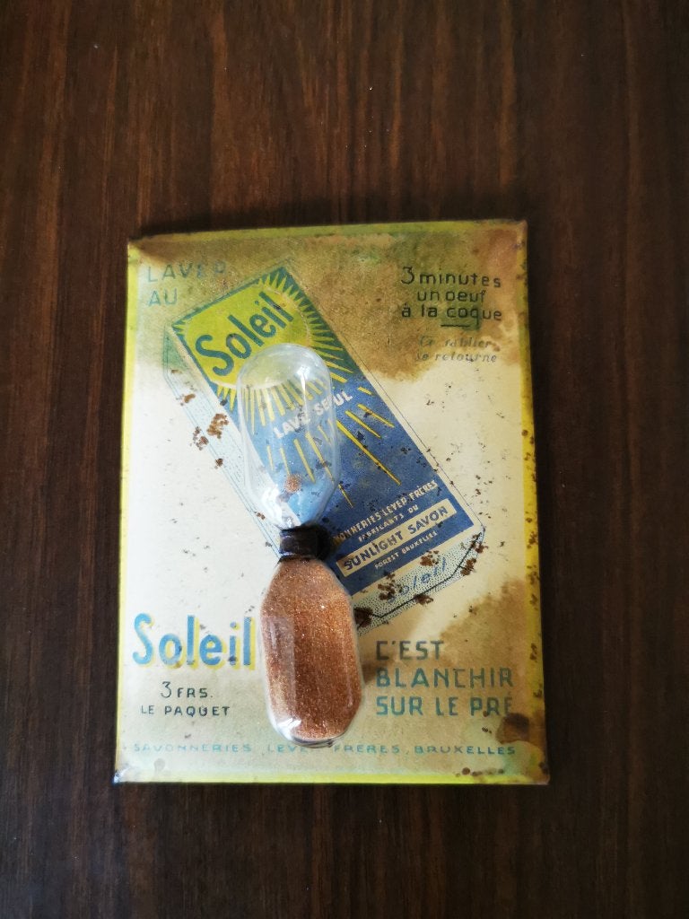 Kleine vintage zandloper Soleil waspoeder, Ophalen, Gebruikt, Gebruiksvoorwerp
