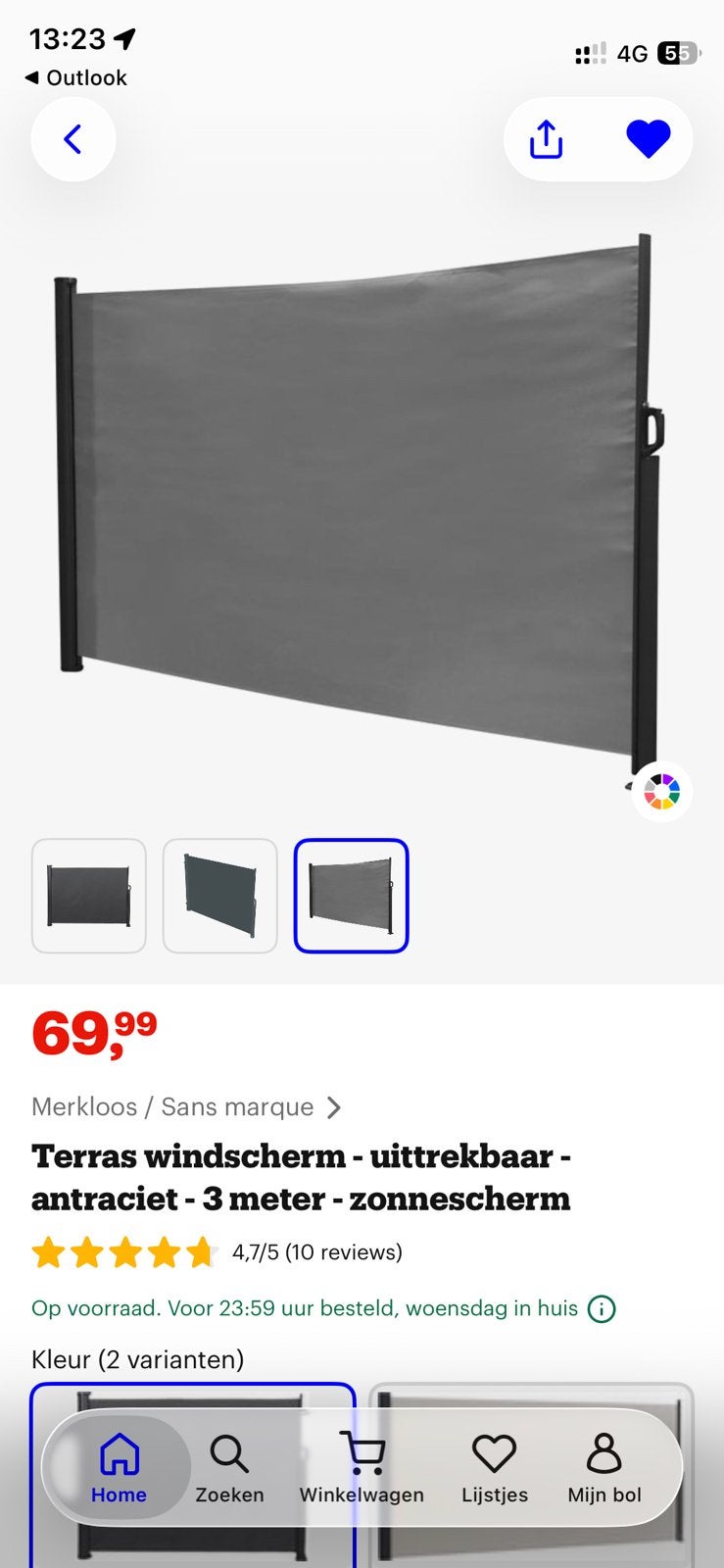 NIEUW uittrekbaar terrasscherm 3 meter – antraciet, Tuin en Terras, Tuinschermen, Ophalen, Nieuw, 200 cm of meer, 100 tot 150 cm