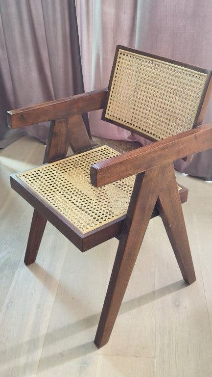 4 chaises Pierre Jeanneret Chanigarh style, Maison & Meubles, Brun, Enlèvement, Utilisé, "Pierre Jeanneret Chandigarh" -stijl