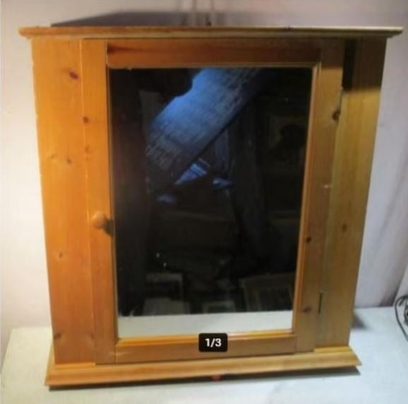 Mooi Retro Blankhouten Wandkast met spiegeldeur - 69x19x62, Ophalen of Verzenden, Huis en Inrichting