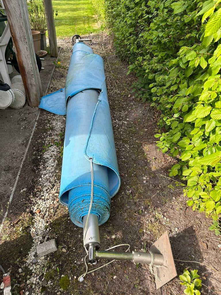 Oprolsysteem afdekzeil zwembad inox, uitschuifbaar, Ophalen, Gebruikt, Afdekzeil