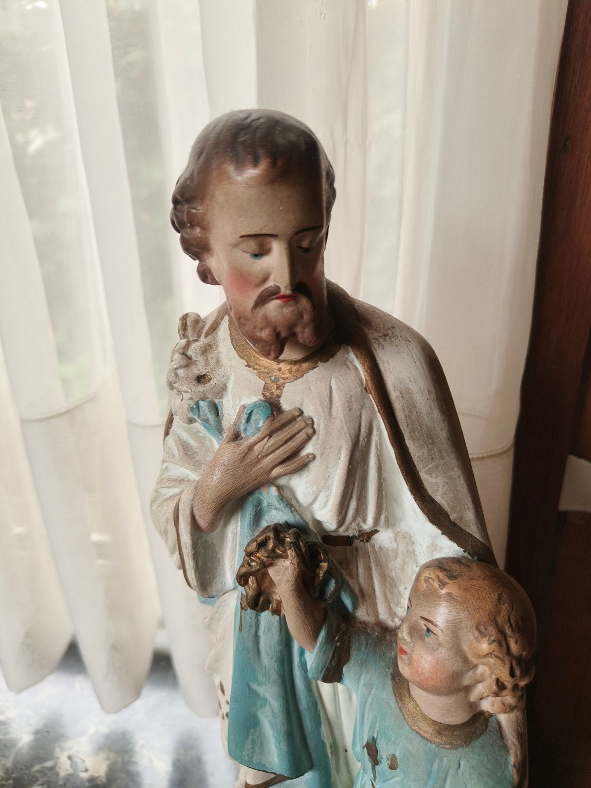 Gipsen heiligenbeeld 44cm Sint Jozef met kind, Ophalen