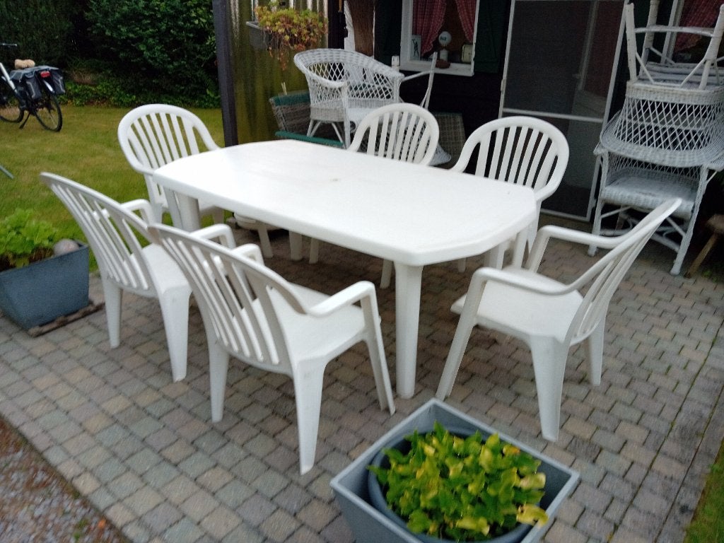 Tuintafel met 6 stoelen, Tuin en Terras, Ophalen, Zo goed als nieuw, Rechthoekig, Plastic