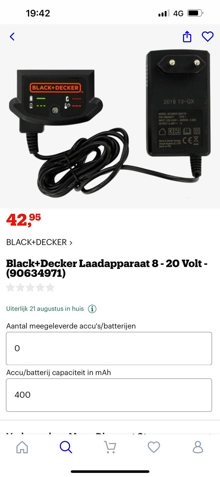 Oplader black+decker, TV, Hi-fi & Vidéo, Chargeurs, Enlèvement, Comme neuf