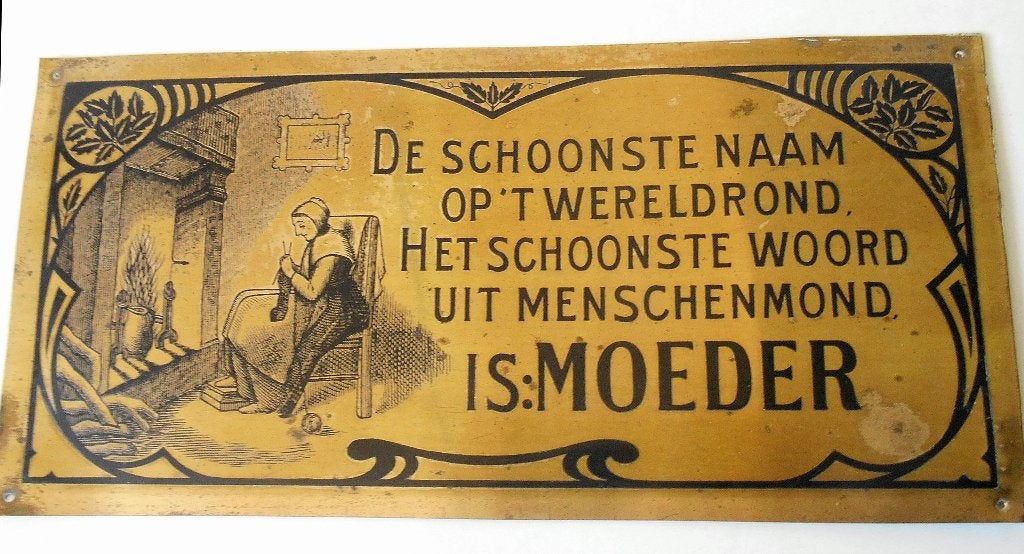 Antieke messing plaat "Moeder", Verzenden