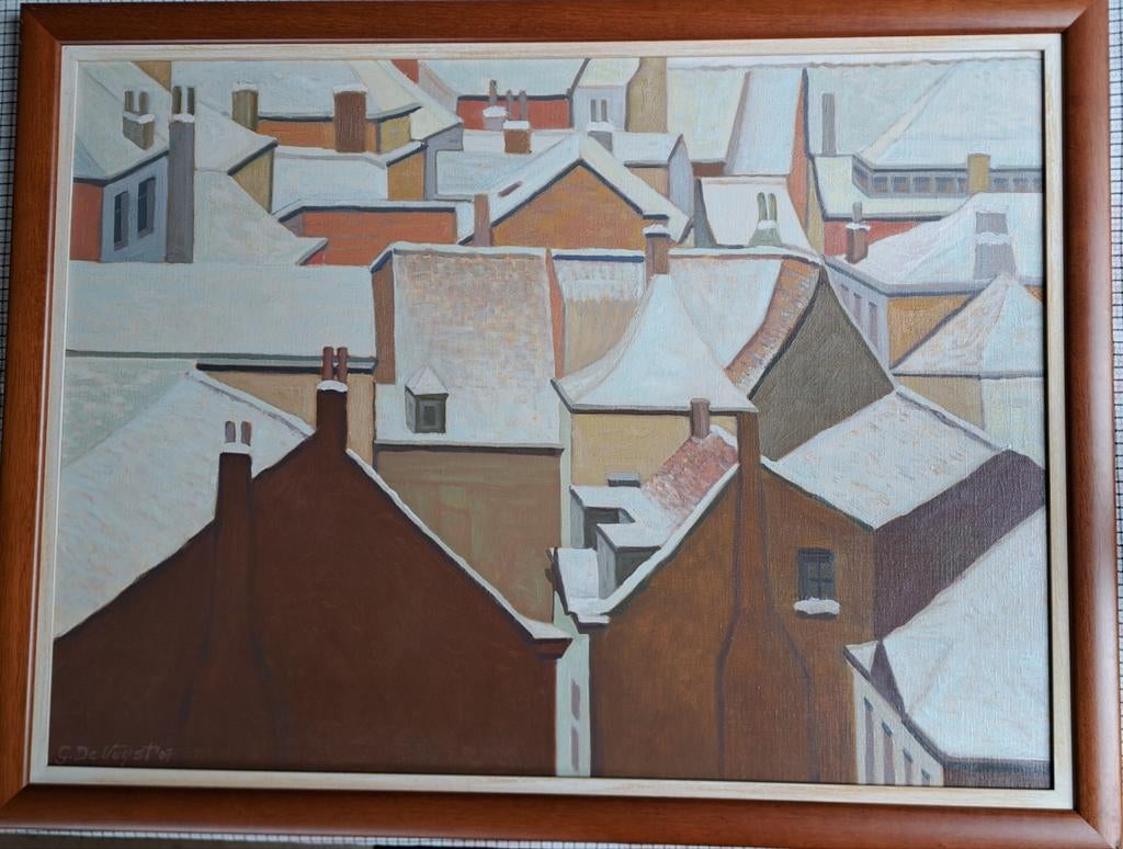 Schilderij Gaspard De Vuyst (1923-2020) daken van Gent, Antiek en Kunst, Ophalen