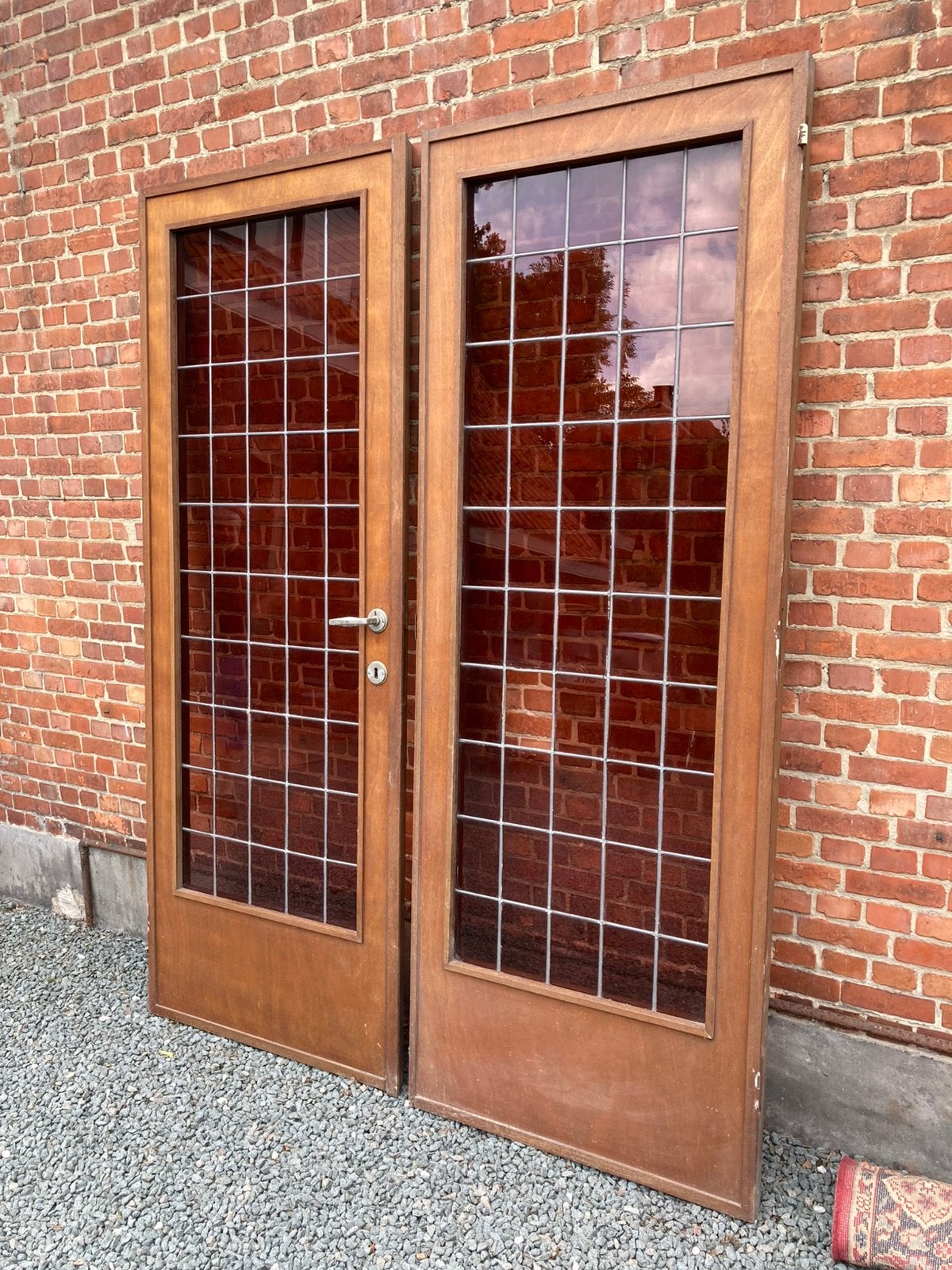 Retro/vintage dubbele binnendeur jaren ‘50 met loodglas, Ophalen, Gebruikt, Minder dan 80 cm, Binnendeur