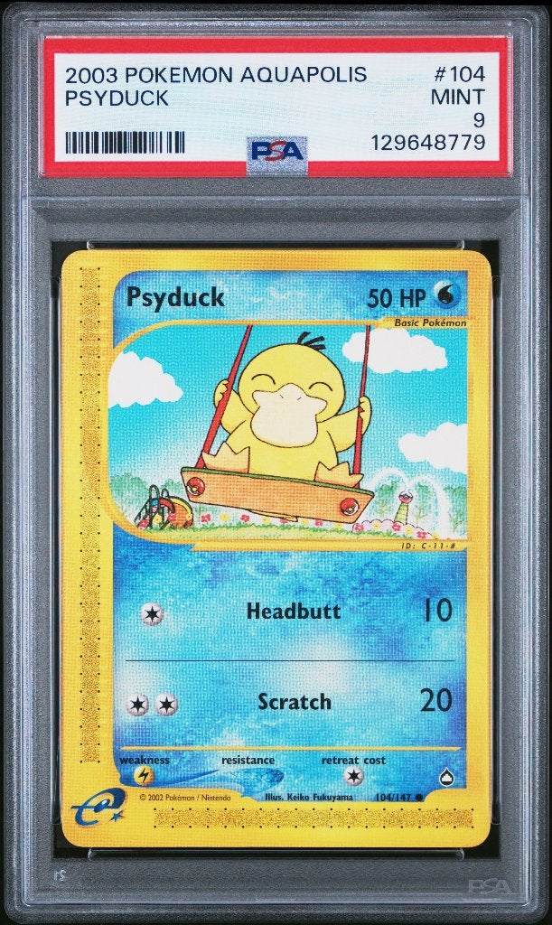Pokemon Psyduck Aquapolis e-Reader / e-Series WOTC PSA 9, Ophalen of Verzenden, Zo goed als nieuw, Losse kaart