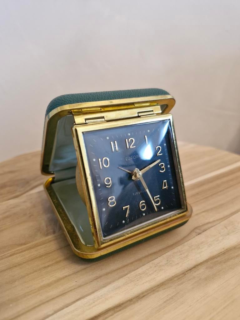 Vintage Europa Reiswekker 2Jewels ('60) + doosje, Ophalen, Groen