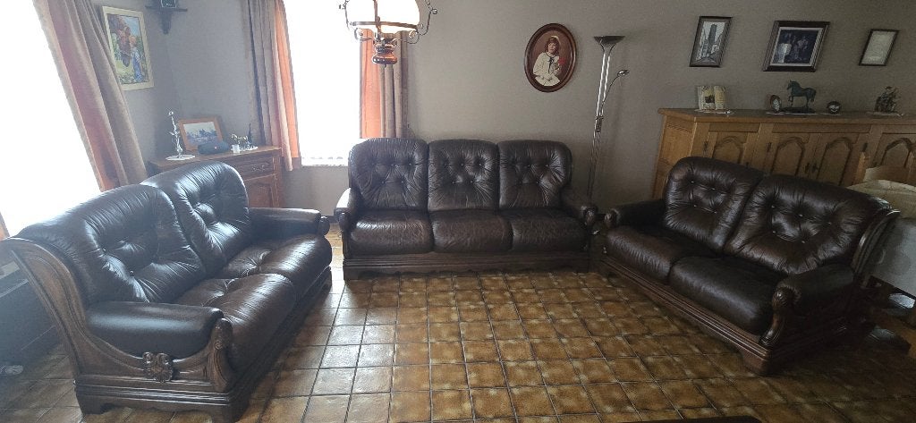Lederen salon te koop wegens verhuis, Huis en Inrichting, Zetels | Zetels, Ophalen, Gebruikt, Klassiek, 300 cm of meer