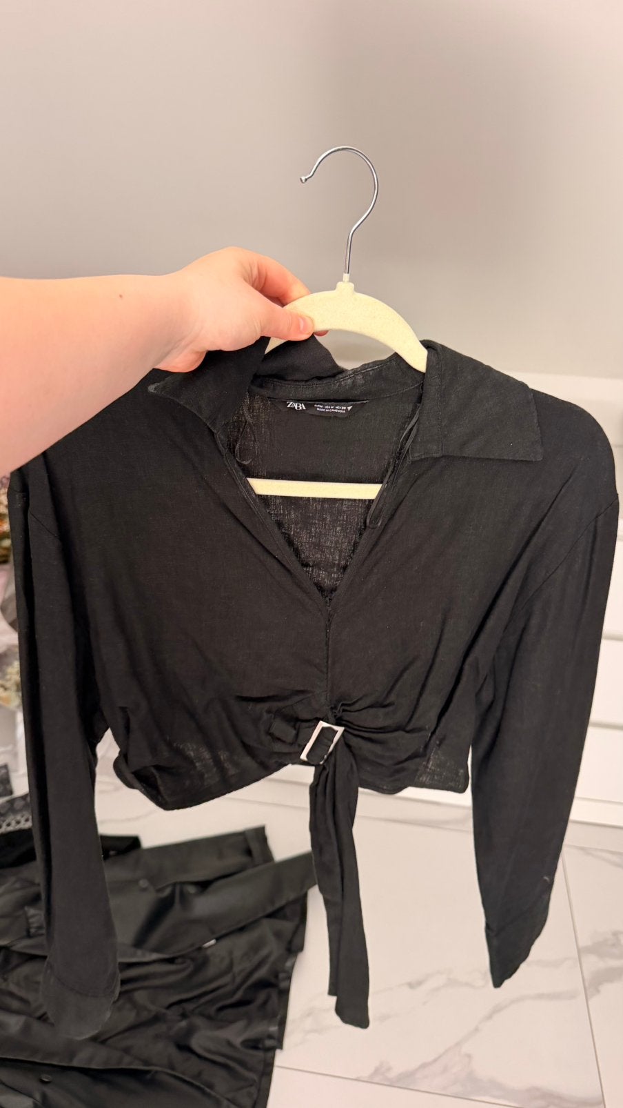 Chemise courte en lin Zara M (38), Envoi, Comme neuf, Taille 38/40 (M), Noir