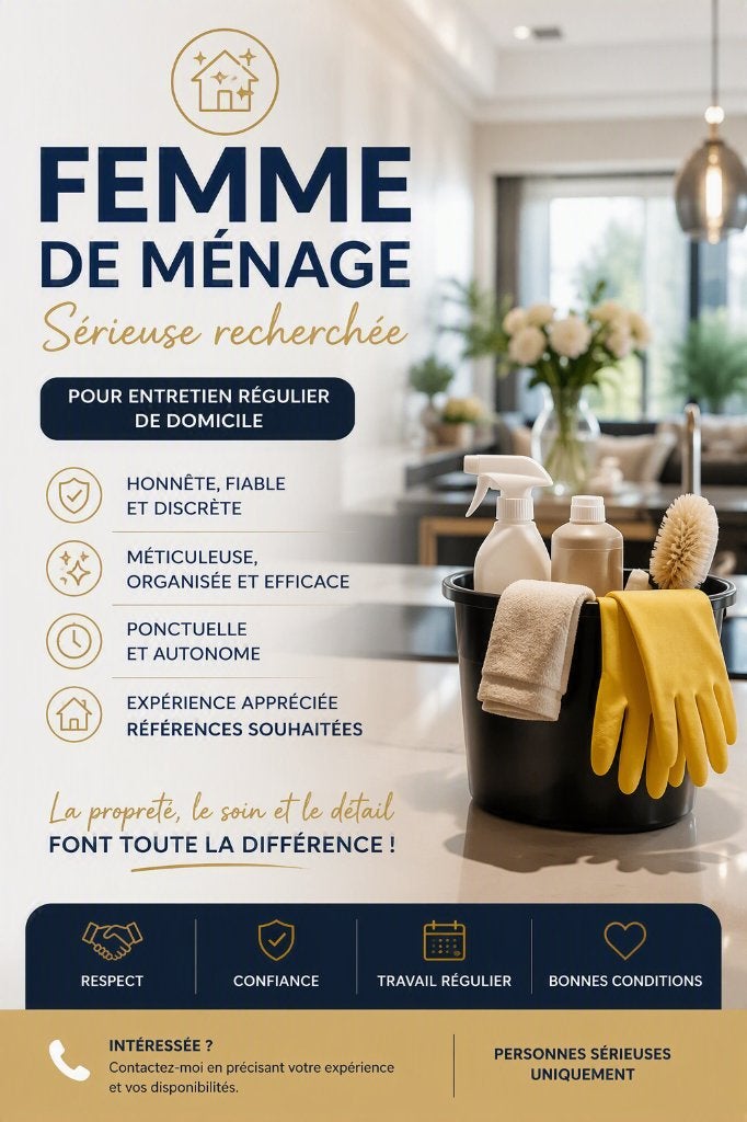 Femme de ménage sérieuse recherchée, Offres d'emploi, Autres horaires