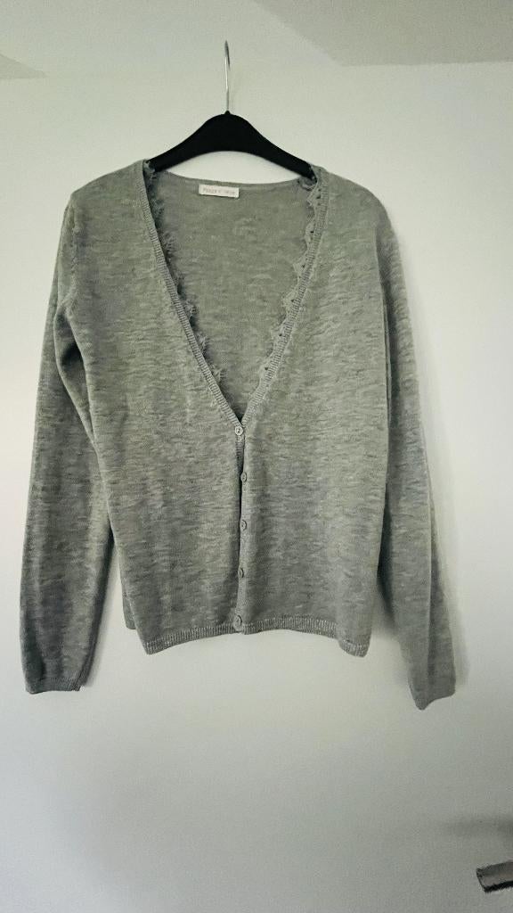 Cardigan gris fantaise-"Peace n'love"-T M -jamais mis, Kleding | Dames, Ophalen of Verzenden, Zo goed als nieuw, Maat 38/40 (M)