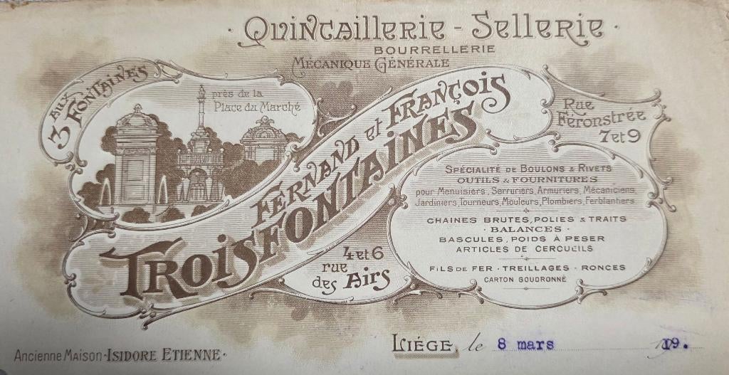 1919+Liège+Aux trois fontaines+LAS+Lithographie, Collections, Cartes postales | Belgique, Non affranchie, Liège, Avant 1920, Enlèvement ou Envoi