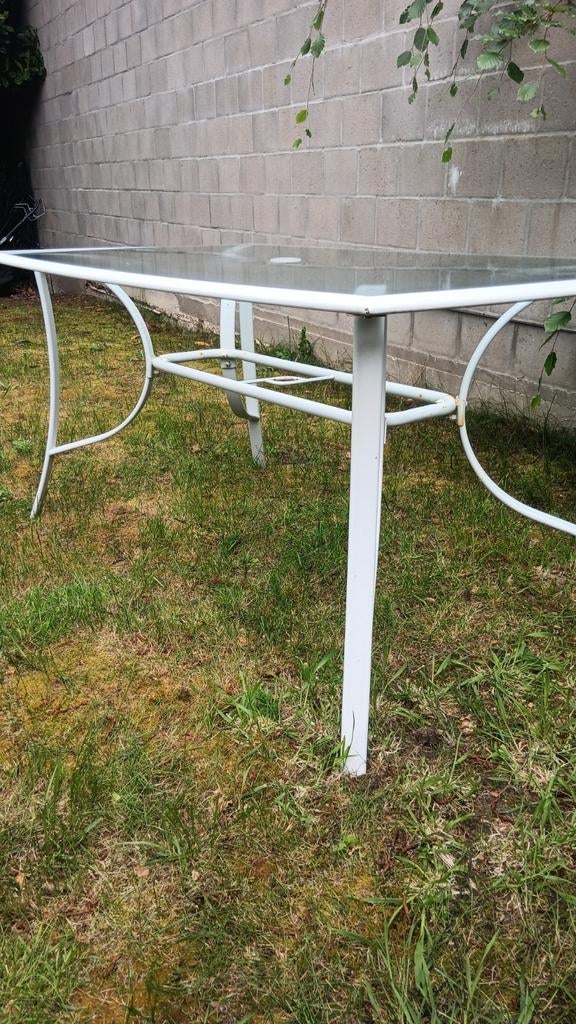 Rechthoekige Terrastafel met Glas  Wit Onderstel 6 Personen, Ophalen of Verzenden