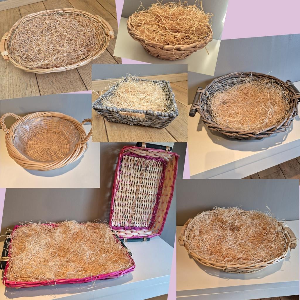 Set van 8 rieten manden, Riet, Mand