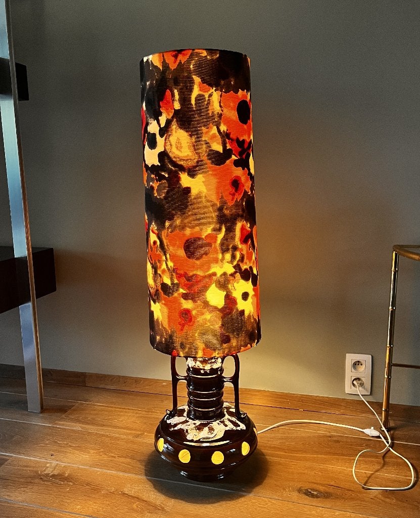 vintage vloerlamp keramiek jaren 70, Ophalen, Textiel, 100 tot 150 cm, Vintage