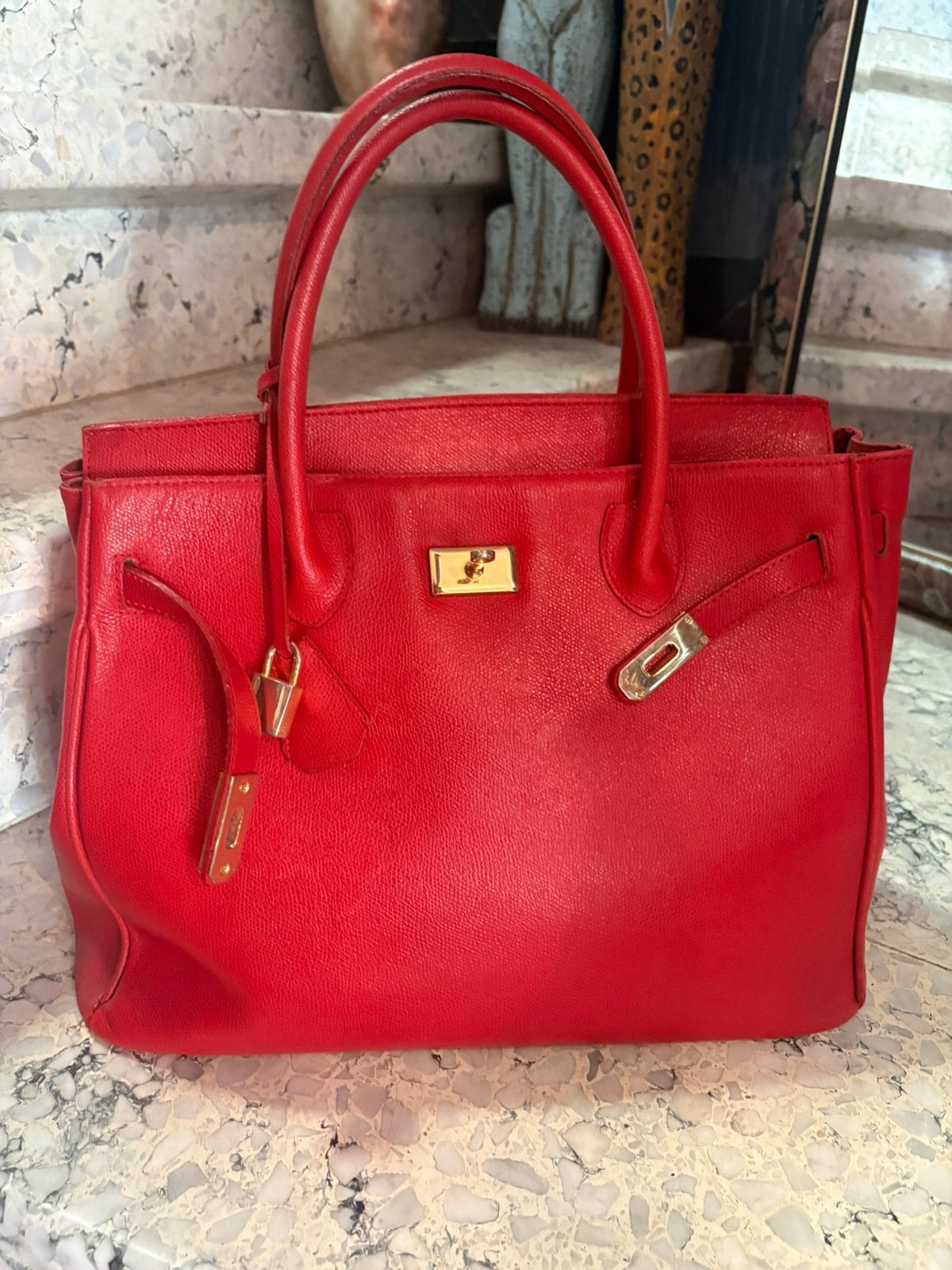 Vintage rode lederen Firkin tas, Handtassen en Accessoires, Tassen | Damestassen, Ophalen of Verzenden, Zo goed als nieuw, Handtas