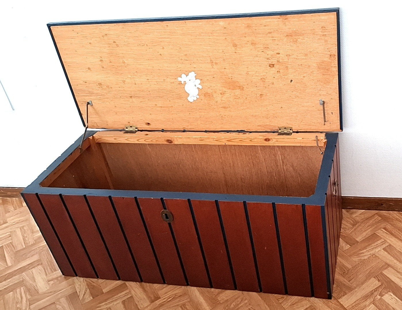 Grand coffre de rangement en bois style marin – 120 cm, Huis en Inrichting, Woonaccessoires | Kisten, Ophalen of Verzenden