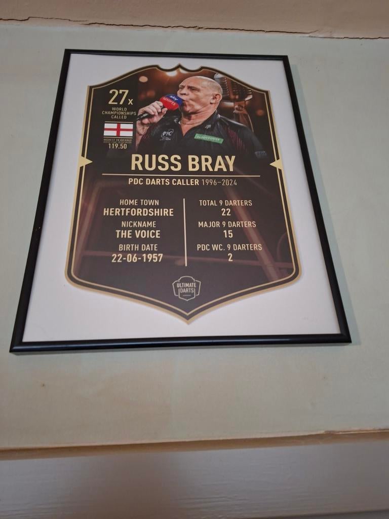 Darts kaart russ bray, Sport en Fitness, Darts, Ophalen