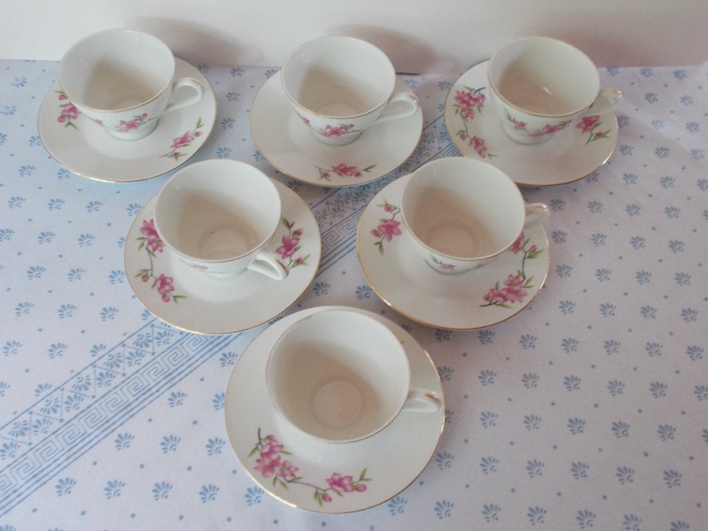 6 Vintage Chinese Thee kopjes met schoteltje, Maison & Meubles, Cuisine | Vaisselle, Vintage, Enlèvement, Utilisé, Porcelaine