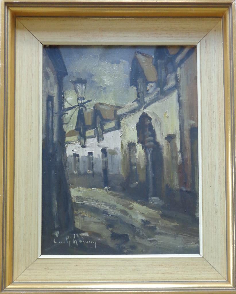 EMILE LAMMERS / RUE DE LA CIGOGNE / OLIEVERF / 51x41cm KADER, Antiquités & Art, Enlèvement ou Envoi