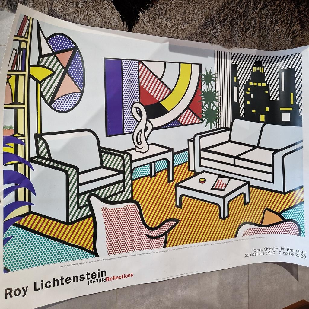 Roy Lichtenstein ,  interior with skyline , 130 x 98cm groot, Antiek en Kunst, Ophalen of Verzenden