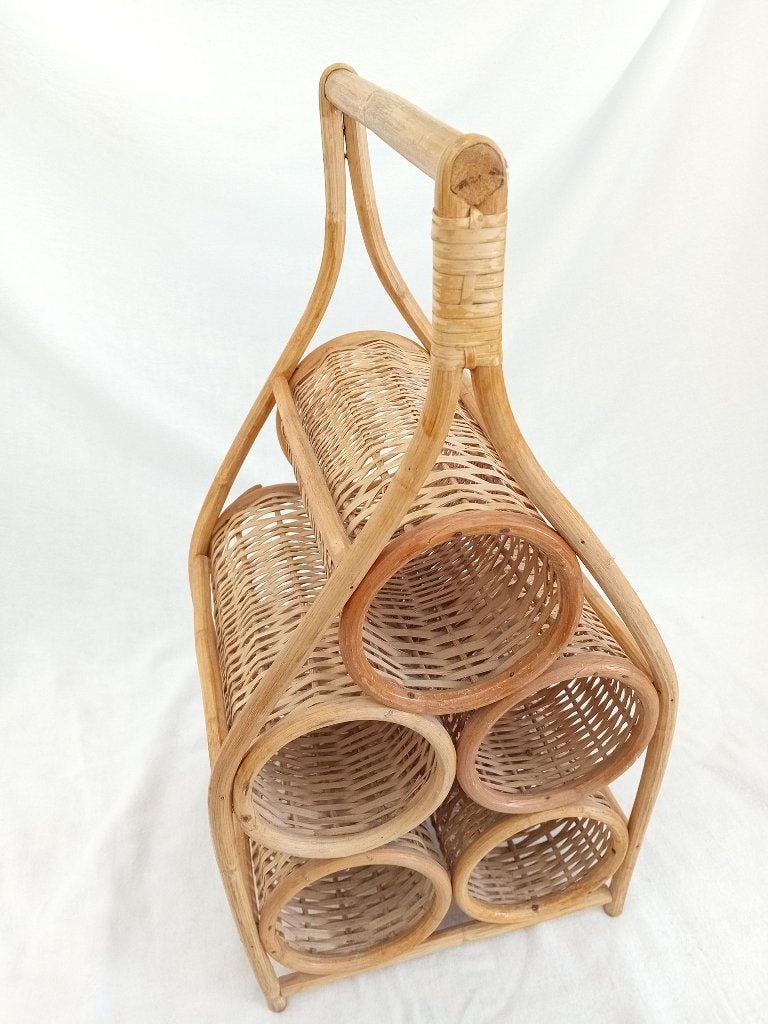 Bamboe/rotan wijnrek, Huis en Inrichting, Ophalen of Verzenden, Gebruikt, Hout, 5 tot 15 flessen