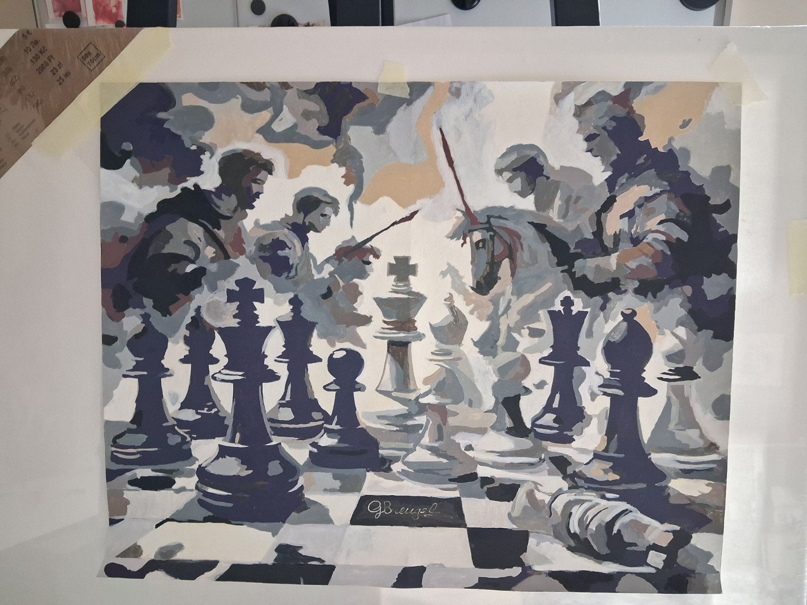 Schaakbord ridders acryl 40x 50 canvas, Ophalen of Verzenden